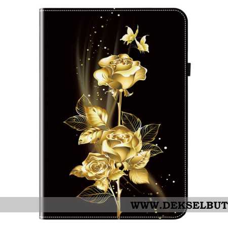 Case Etui Samsung Galaxy Tab S11 Mobildeksel Sommerfugler Og Gullroser