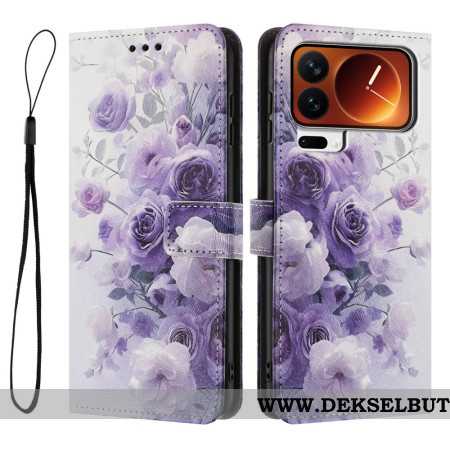 Case Etui Xiaomi 17 Pro Max Mobildeksel Lommebok Med Flip - Rosa Lilla Mønster Med Håndleddsstropp