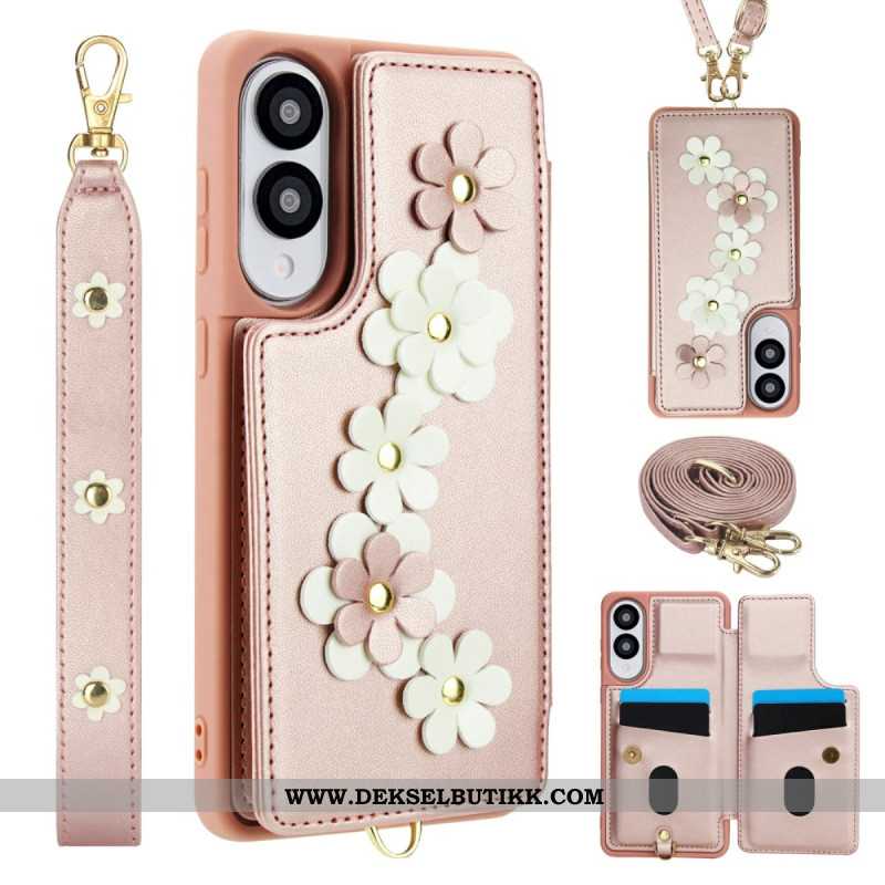 Deksel Samsung Galaxy S25 5g Edge Kortholder Med Blomstermotiv Og Snor