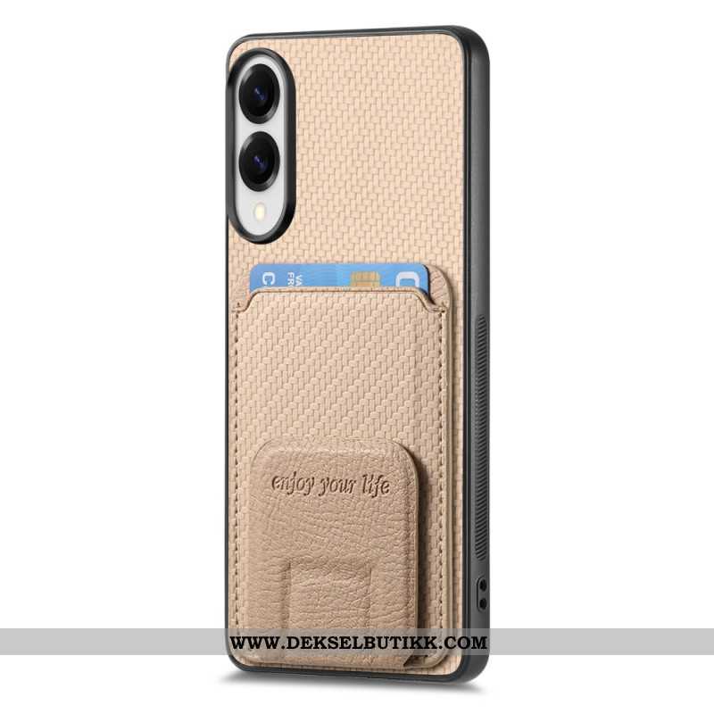 Deksel Samsung Galaxy S25 5g Edge Mobildeksel Kortholder Med Karbonfibertekstur Og Integrert Stativ