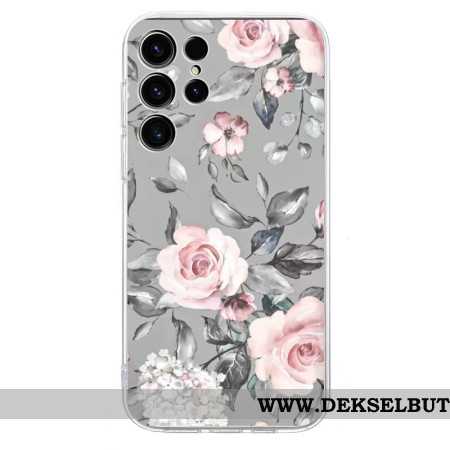 Deksel Samsung Galaxy S25 Ultra 5g Blomstermønster På Grå Bakgrunn