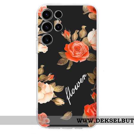 Deksel Samsung Galaxy S25 Ultra 5g Mobildeksel Blomstermønster På Svart Bakgrunn