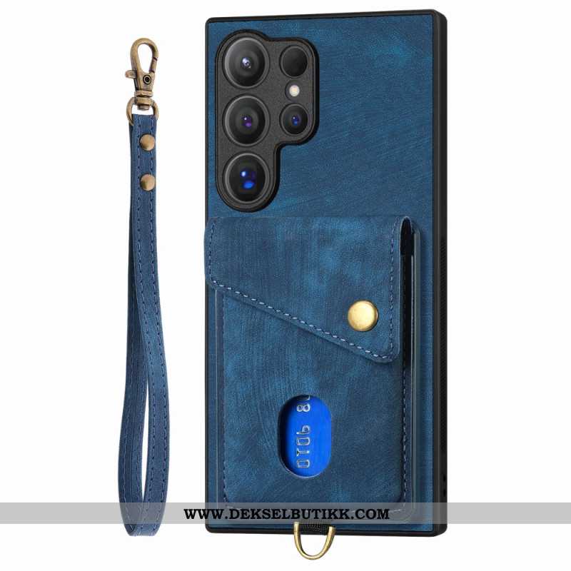 Deksel Samsung Galaxy S25 Ultra 5g Semsket Skinneffekt Med Kortholder Og Stativ Beskyttelse Deksel