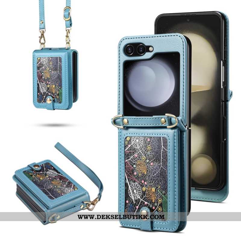 Deksel Samsung Galaxy Z Flip 7 Marmorert Kortholder Og Skulderstropp