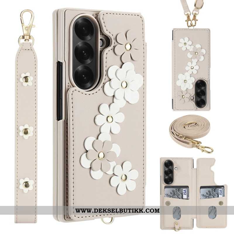 Deksel Samsung Galaxy Z Fold 7 Kortholder Og Stativ Med 3d-blomstermotiv Beskyttelse Deksel