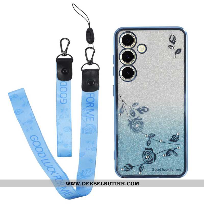 Deksel Til Samsung Galaxy S26 Blomster Og Strass Med Kadem-stropp