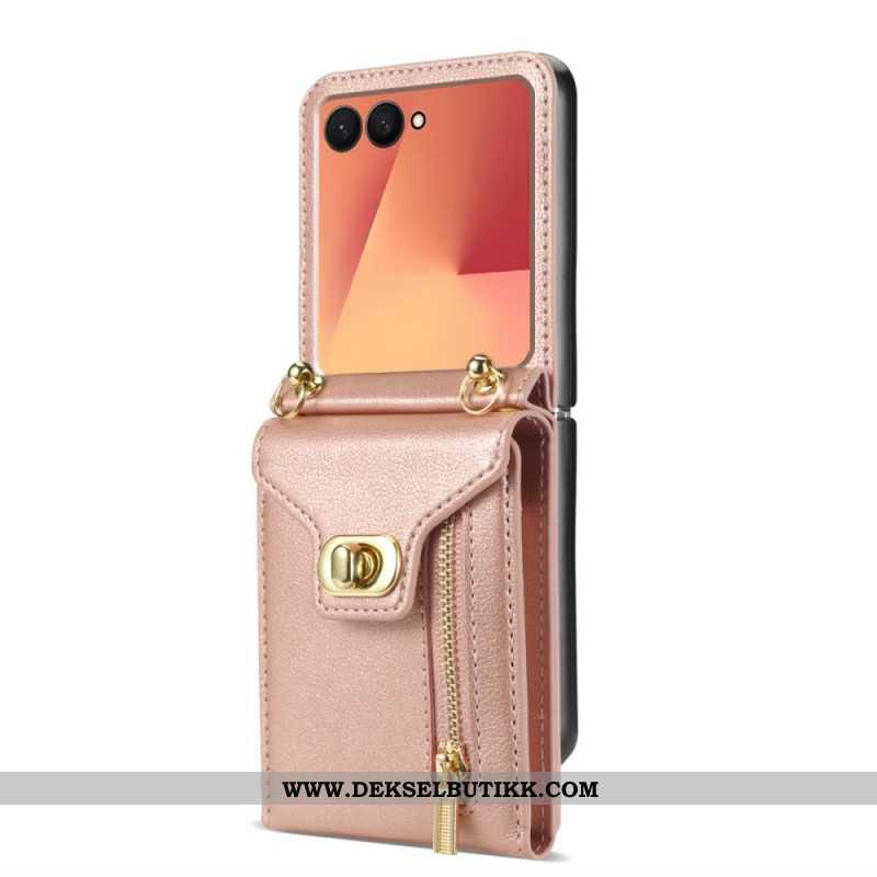 Deksel Til Samsung Galaxy Z Flip 7 Lommebok Med Glidelås Og Skulderstropp