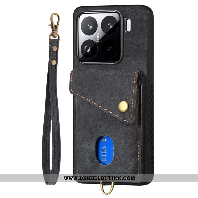 Deksel Xiaomi 15 Mobildeksel Kortholder Og Stropp I Semsket Skinneffekt