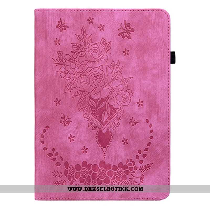 Etui Til Samsung Galaxy Tab S11 Blomstermotiv Med Semsket Skinneffekt