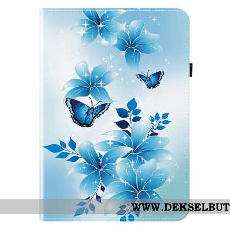 Etui Til Samsung Galaxy Tab S11 Sommerfugler Og Blå Blomster