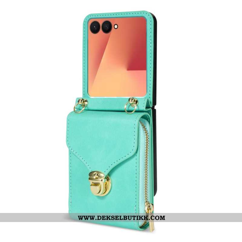 Etui Til Samsung Galaxy Z Flip 7 Lommebok Med Glidelås Og Skulderstropp