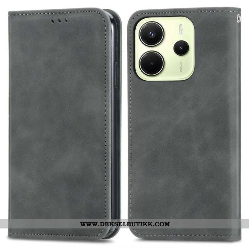 Folio Deksel Lær Xiaomi Redmi Note 14 4g Mobildeksel Semsket Skinneffekt