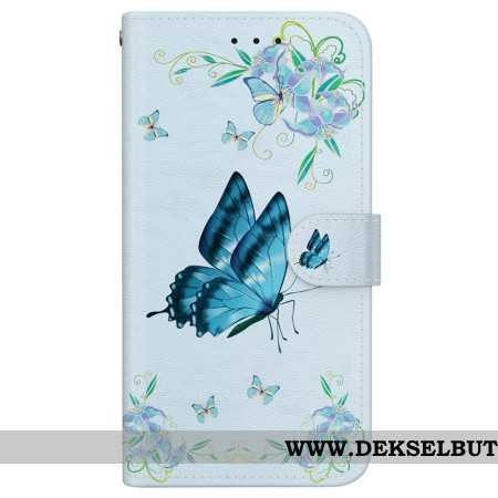 Folio Deksel Oneplus Nord 5 Blå Sommerfugl Og Blomst Beskyttelse Deksel