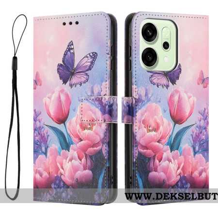 Folio Deksel Oppo Reno 14 Pro 5g Blomsterdekorasjon Beskyttelse Deksel