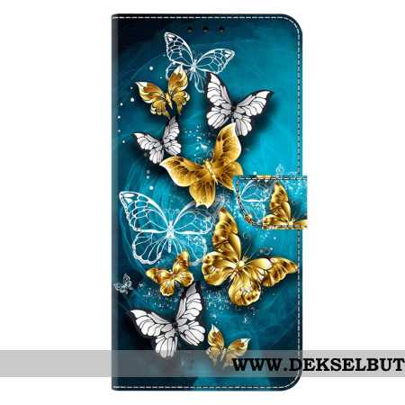 Folio Deksel Samsung Galaxy A17 4g / 5g Gullsommerfugler På Grønn Bakgrunn