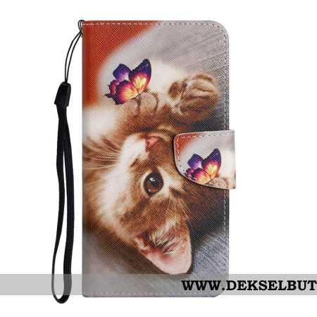 Folio Deksel Samsung Galaxy A17 4g / 5g Sommerfugl Og Katt Beskyttelse Deksel
