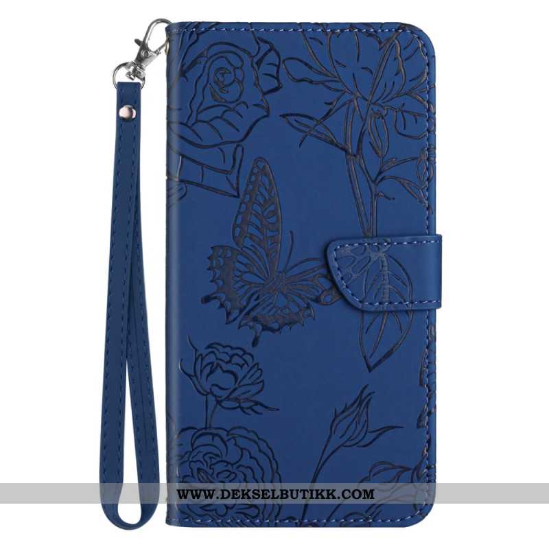 Folio Deksel Samsung Galaxy S25 5g Edge Sommerfugltrykk Med Stropp Beskyttelse Deksel