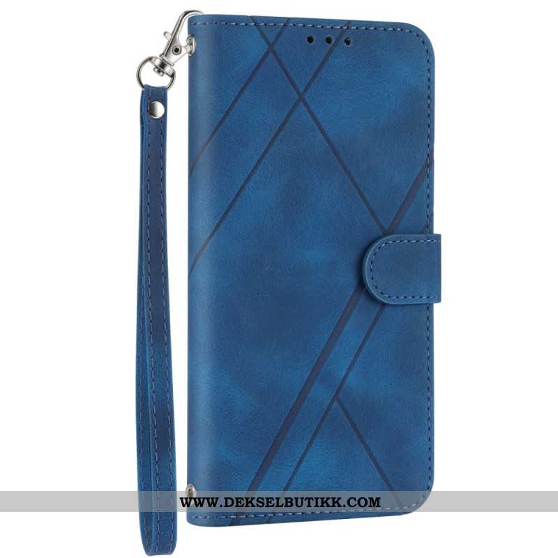 Folio Deksel Samsung Galaxy S25 5g Edge Trykte Linjer Med Stropp Beskyttelse Deksel