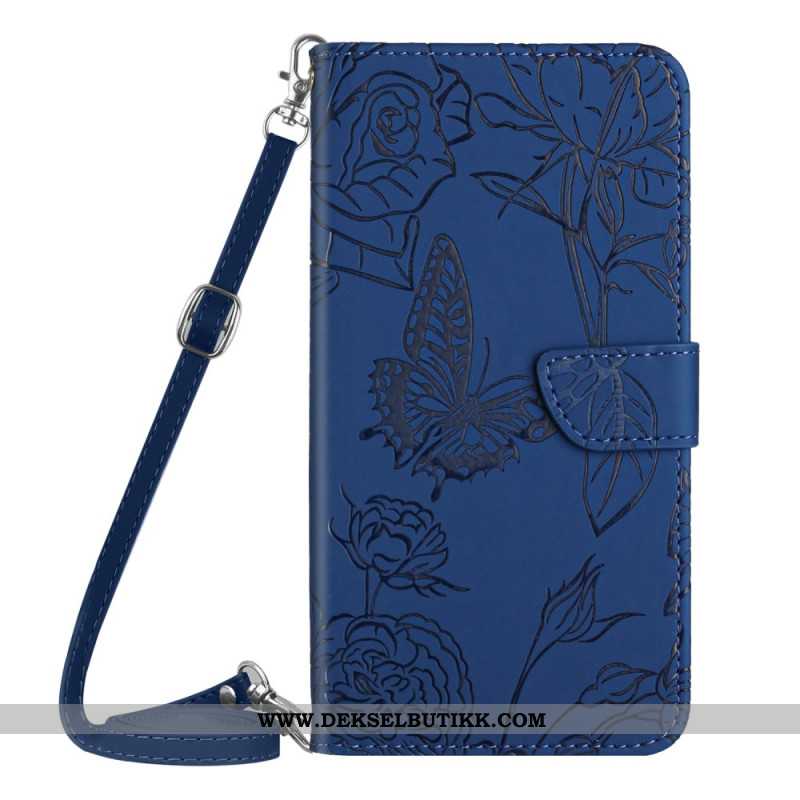 Folio Deksel Samsung Galaxy S25 Fe Skulderrem Med Sommerfugltrykk Beskyttelse Deksel