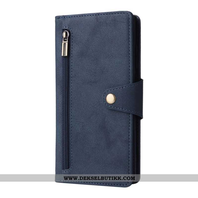 Folio Deksel Samsung Galaxy S25 Ultra 5g Lommebok Med Semsket Skinneffekt Og Stropp