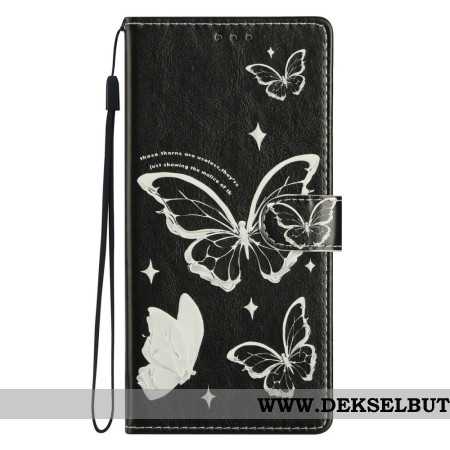 Folio Deksel Samsung Galaxy S26 Plus Svarte Og Hvite Sommerfugler
