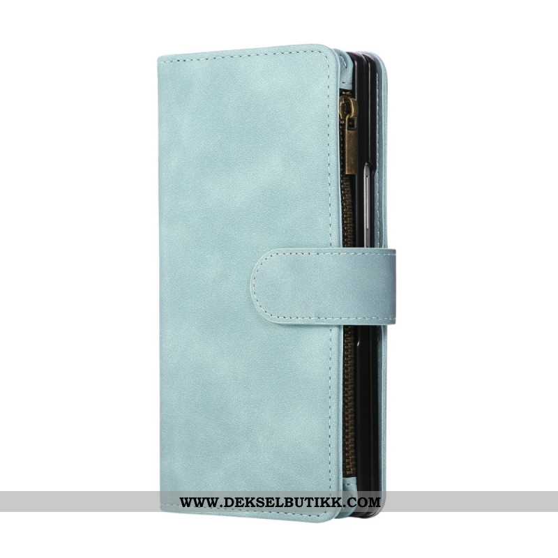 Folio Deksel Samsung Galaxy Z Fold 7 Lommebok Med Semsket Skinneffekt Og Skulderstropp Beskyttelse D