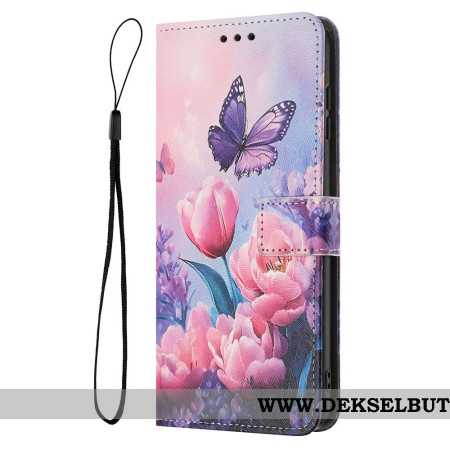 Folio Deksel Sony Xperia 1 Vii Blomster- Og Sommerfuglmønster