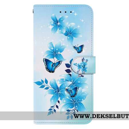 Folio Deksel Sony Xperia 10 Vii Blå Sommerfugler Og Blomster