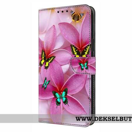 Folio Deksel Til Samsung Galaxy S26 Plus Rosa Blomstersommerfugler
