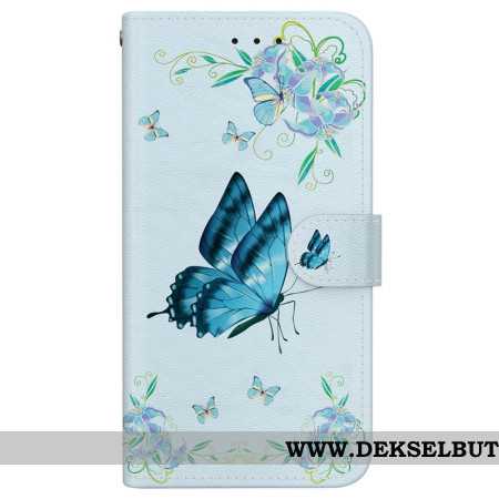 Folio Deksel Til Xiaomi 15 Ultra Blå Sommerfugl Og Blomster