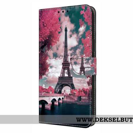 Folio Deksel Til Xiaomi Redmi Note 14 4g Blomstermønster Med Eiffeltårnet