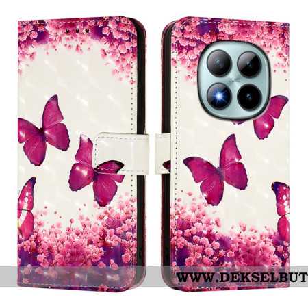 Folio Deksel Til Xiaomi Redmi Note 15 Pro Plus 5g Rosa Sommerfugler