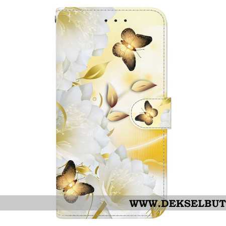 Folio Deksel Xiaomi 15 Gullsommerfugler Og Hvite Blomster Beskyttelse Deksel
