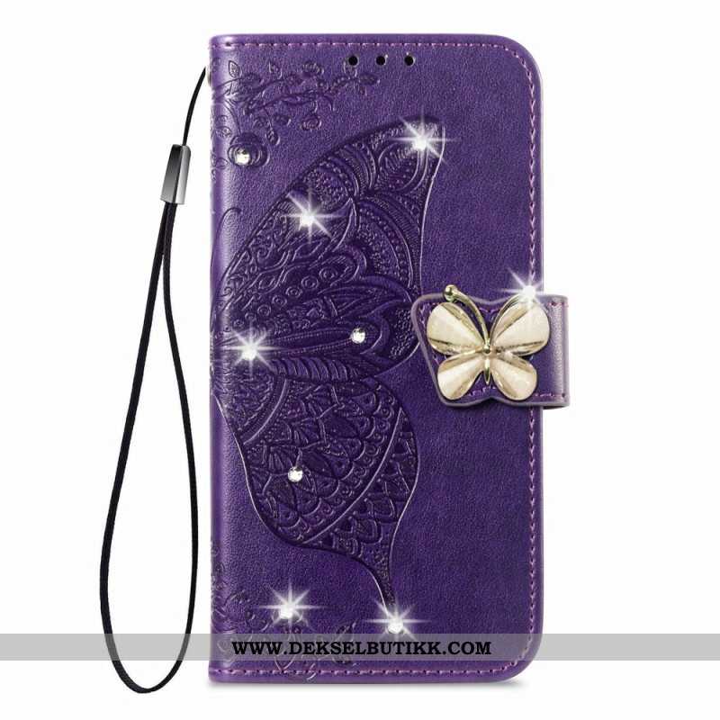 Folio Deksel Xiaomi 17 3d-sommerfugl Og Strass