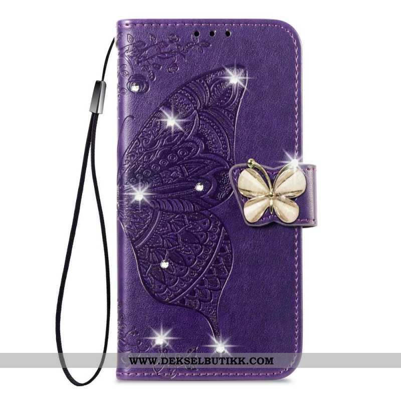 Folio Deksel Xiaomi 17 Pro 3d-sommerfugl Og Strass