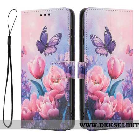 Folio Deksel Xiaomi 17 Pro Max Sommerfugl Og Rosa Blomster