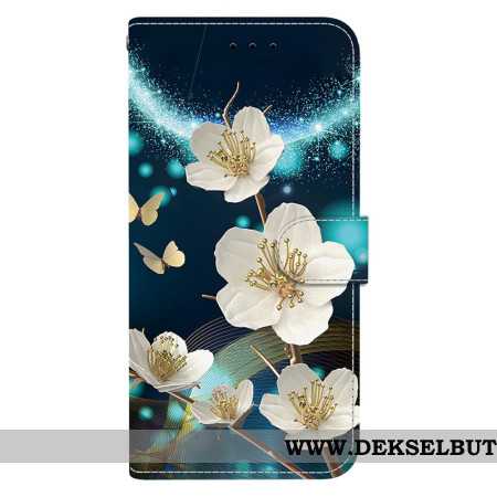 Folio Deksel Xiaomi Redmi Note 14 4g Hvite Magnoliaer Beskyttelse Deksel