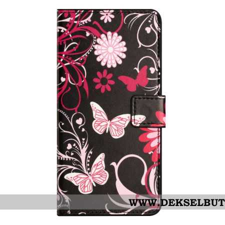 Folio Deksel Xiaomi Redmi Note 14 4g Sommerfugler På Svart Bakgrunn Beskyttelse Deksel