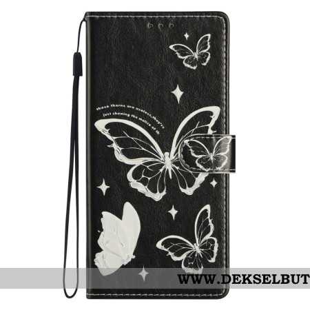 Folio Deksel Xiaomi Redmi Note 14 4g Svart-hvite Sommerfugler