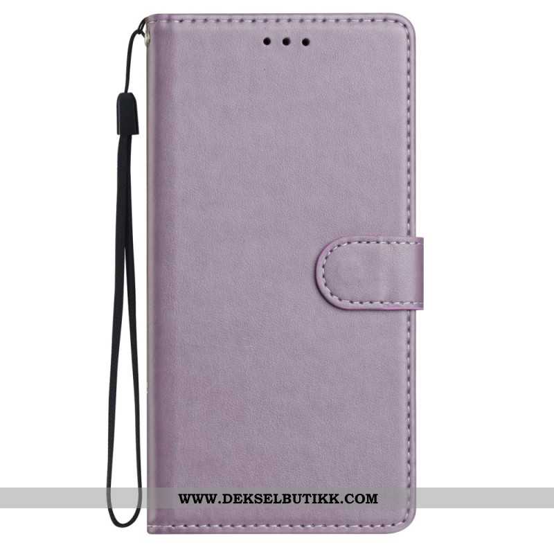 Folio Deksel Xiaomi Redmi Note 14 5g Ensfarget Skinneffekt Med Stropp Beskyttelse Deksel