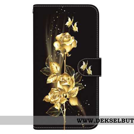 Folio Deksel Xiaomi Redmi Note 14 5g Gullsommerfugler Og Rose