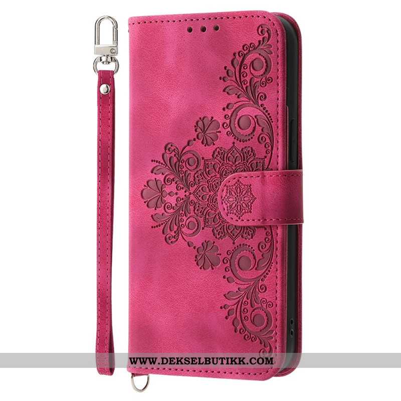 Folio Deksel Xiaomi Redmi Note 14 5g Lommebok Med Blondemønster Stropp Og Skulderstropp