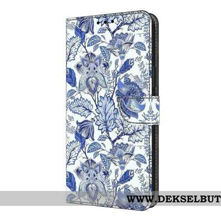 Folio Deksel Xiaomi Redmi Note 14 Pro 4g Blått Blomstermønster Beskyttelse Deksel