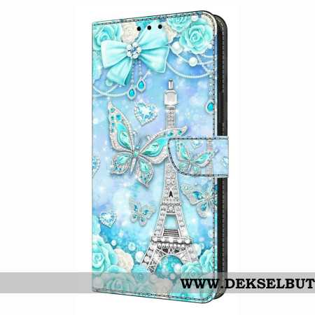 Folio Deksel Xiaomi Redmi Note 14 Pro 4g Eiffeltårnet Og Diamanter Beskyttelse Deksel