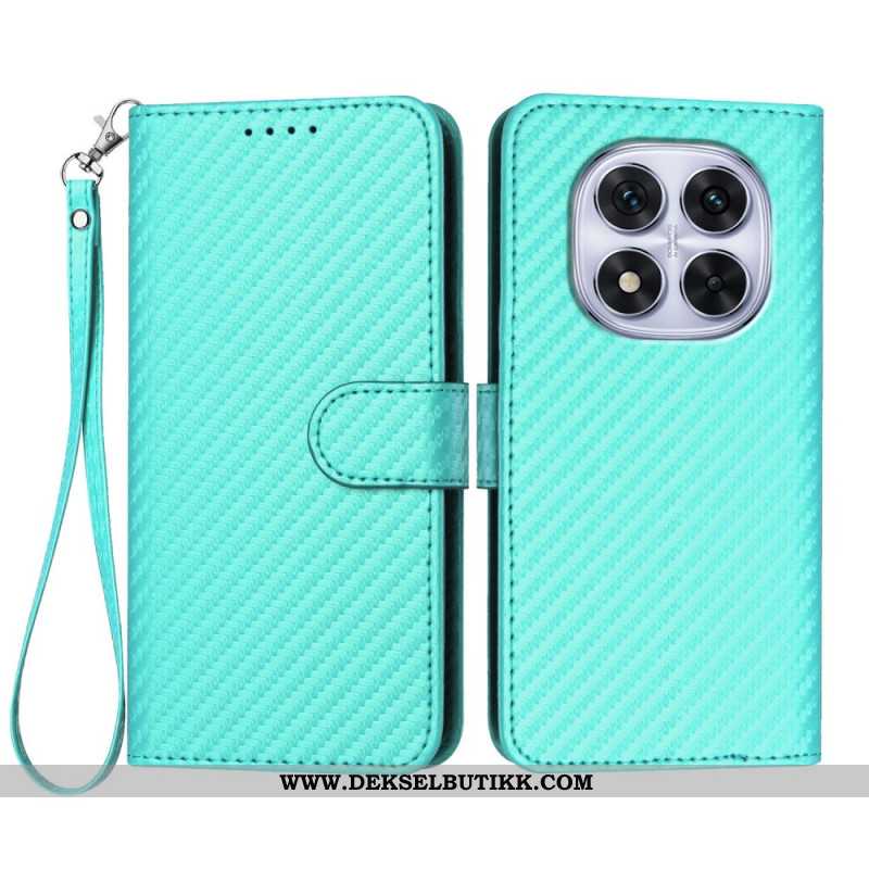 Folio Deksel Xiaomi Redmi Note 14 Pro 4g Karbonfibertekstur Med Stropp Beskyttelse Deksel
