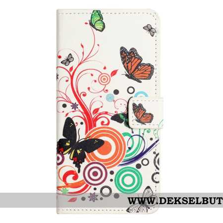 Folio Deksel Xiaomi Redmi Note 14 Pro Plus 5g Sommerfugler På Hvit Bakgrunn