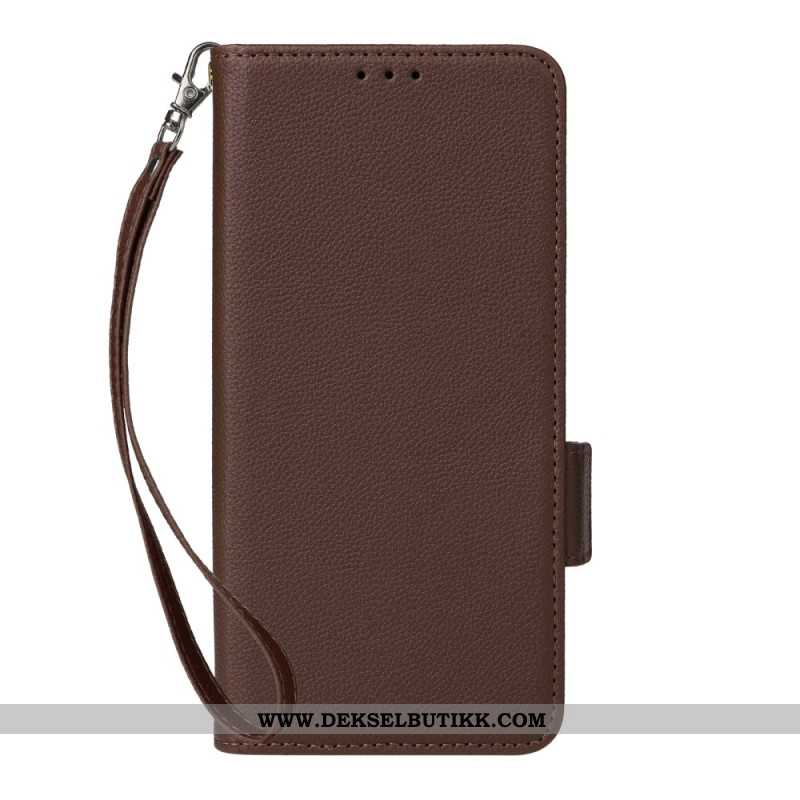 Folio Deksel Xiaomi Redmi Note 15 5g Litchi-teksturert Med Stropp Beskyttelse Deksel