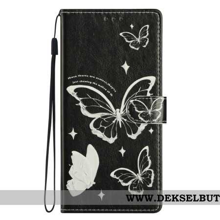 Folio Deksel Xiaomi Redmi Note 15 Pro Plus 5g Svarte Og Hvite Sommerfugler Beskyttelse Deksel