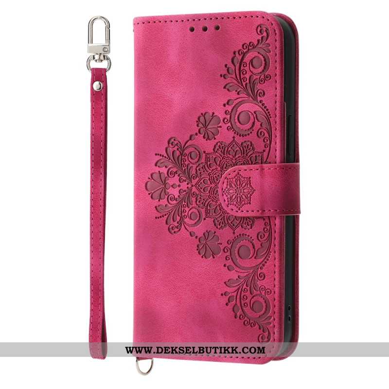 Lærdeksel Folio Deksel Oneplus 13r Mobildeksel Semsket Skinn Med Blondeeffekt Stropp Og Skulderstrop