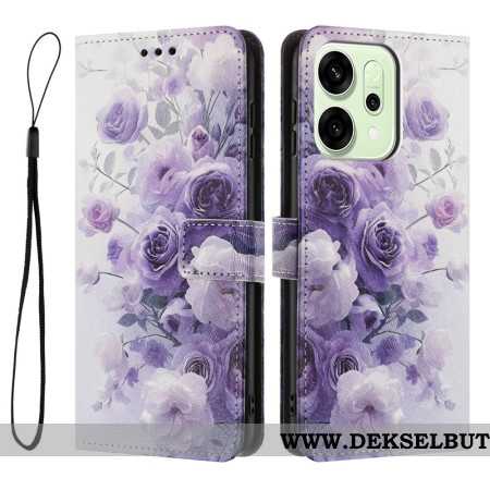 Lærdeksel Folio Deksel Oppo Reno 14f 5g Mobildeksel Lilla Blomster